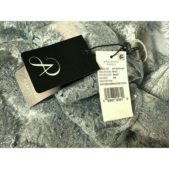 Adrianna Papell 2 Ornate Embroidered Floral Metallic Bateau Illusion Column Gown - Picture 8 of 10